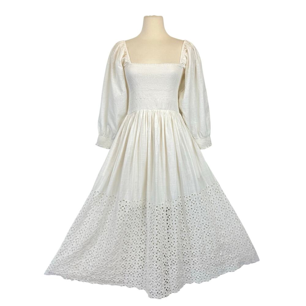 Free People Perfect Storm Maxi Dress Smocked Eyelet Off-White M